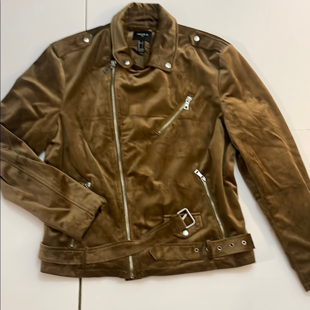 Forever 21 Brown Lightweight Moto Jacket Velvet
